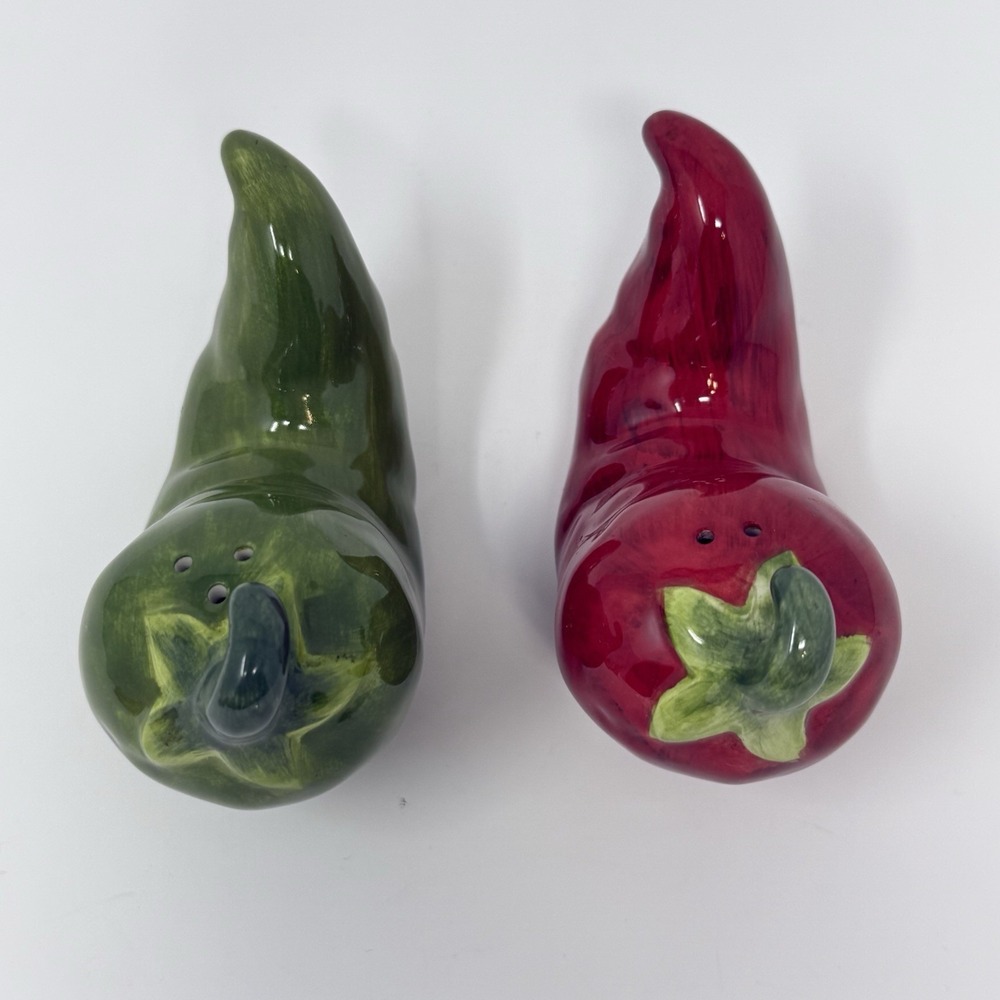 Ceramic Chili Salt & Pepper Shakers By Jennifer Brinley Red & Green Kitchen Deco